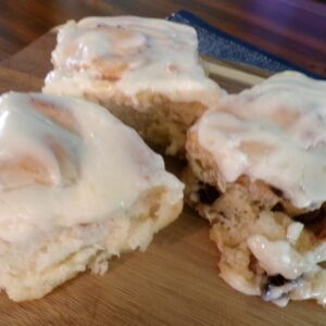 Homemade cinnamon rolls with cream cheese drizzle